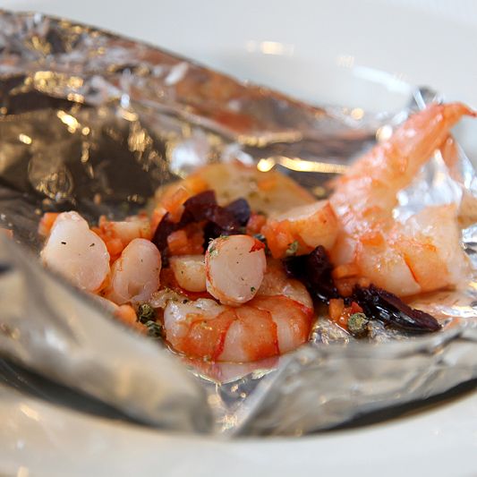 shrimps in aluminium foil