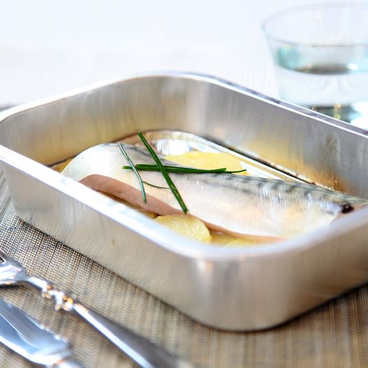fish in aluminium bowl